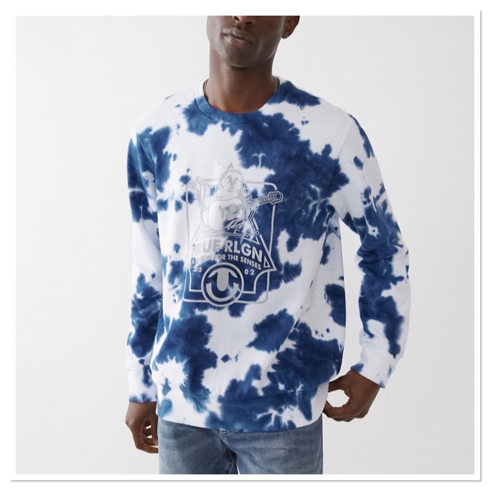 True Religion Men’s Tie Dye Buddha Crewneck Sweatshirt XL